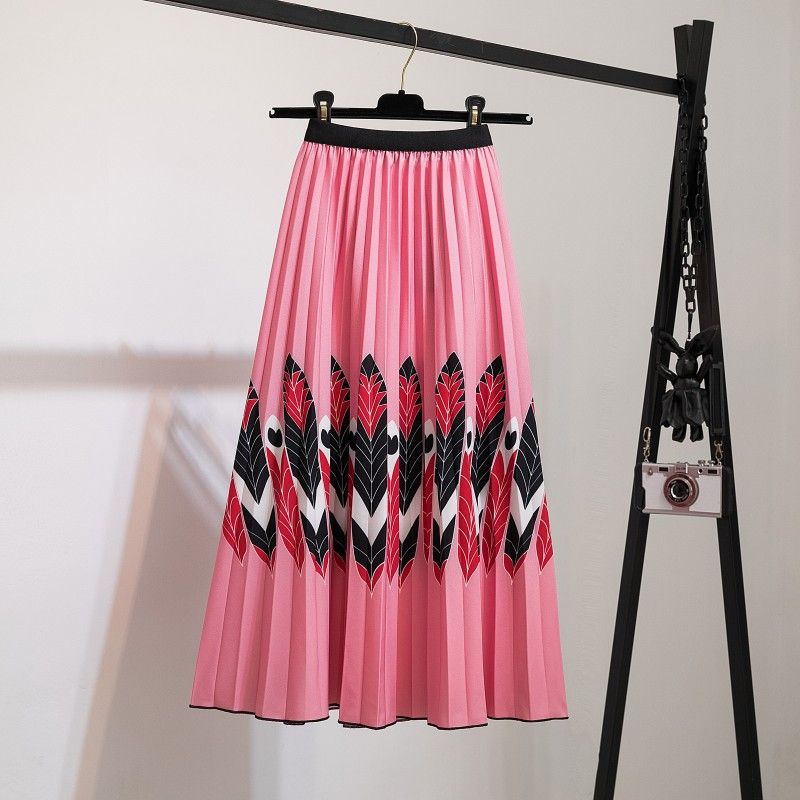 New half skirt women's clothing, popular African half skirt, printed cartoon pleated skirt, elastic waist large hem A-line skirt, fashionable and versatile