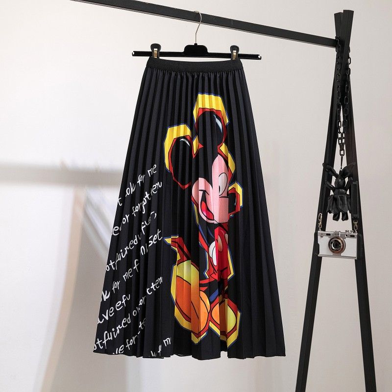 New half skirt women's clothing, popular African half skirt, printed cartoon pleated skirt, elastic waist large hem A-line skirt, fashionable and versatile