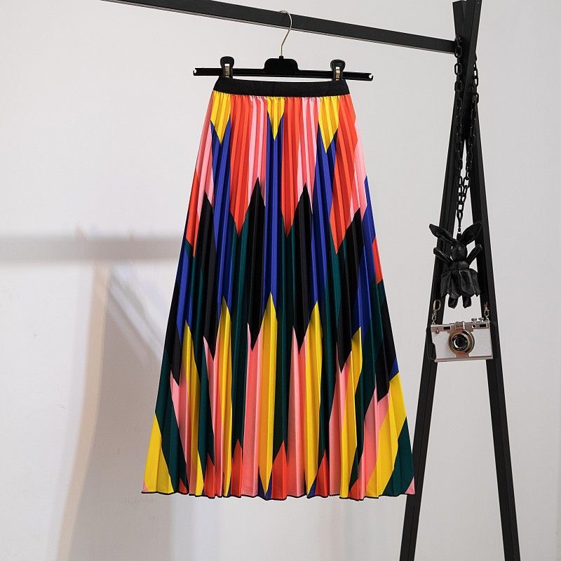 New half skirt women's clothing, popular African half skirt, printed cartoon pleated skirt, elastic waist large hem A-line skirt, fashionable and versatile