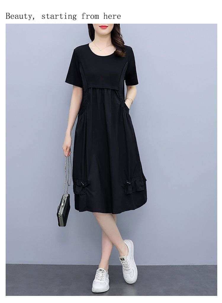 Summer vacation two mid length dresses, stylish and stylish oversized short sleeved dress, loose fitting dress for women's haute couture, suspender dress, fake two trendy pieces