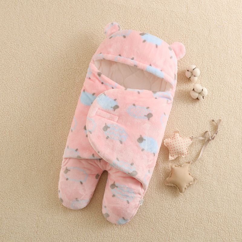 Baby hug, flannel baby sleeping bag, thickened split leg anti kick, baby bag, autumn and winter newborn swaddling bag