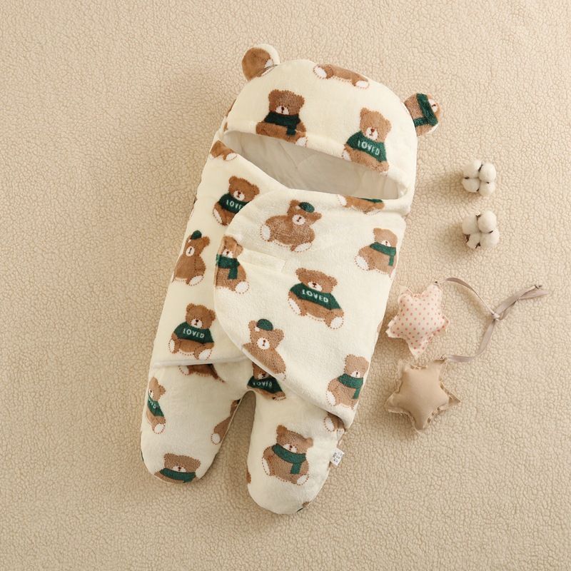 Baby hug, flannel baby sleeping bag, thickened split leg anti kick, baby bag, autumn and winter newborn swaddling bag