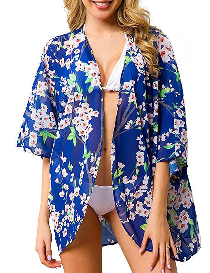 New summer women's clothing for 2024, beach style chiffon printed shawl cover up, cape sun protection shirt, short sleeved oversized cardigan chiffon shirt, fashionable trend