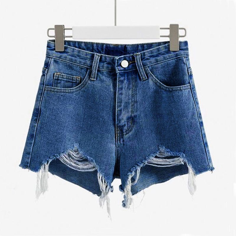 Rugged denim shorts for women's internet celebrity Instagram style new oversized chubby mm loose Korean A-line distressed hot pants for summer