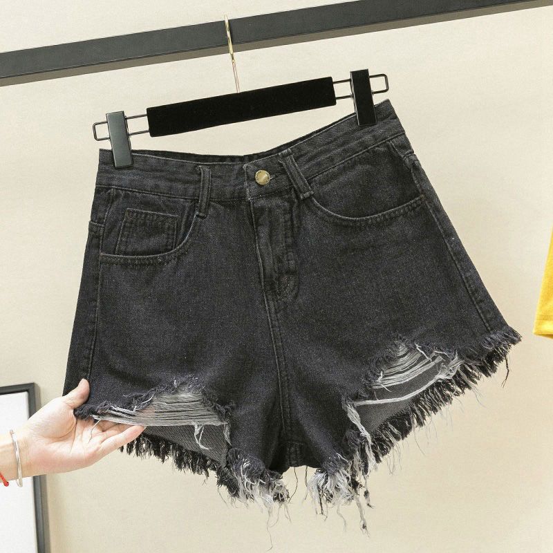 Rugged denim shorts for women's internet celebrity Instagram style new oversized chubby mm loose Korean A-line distressed hot pants for summer