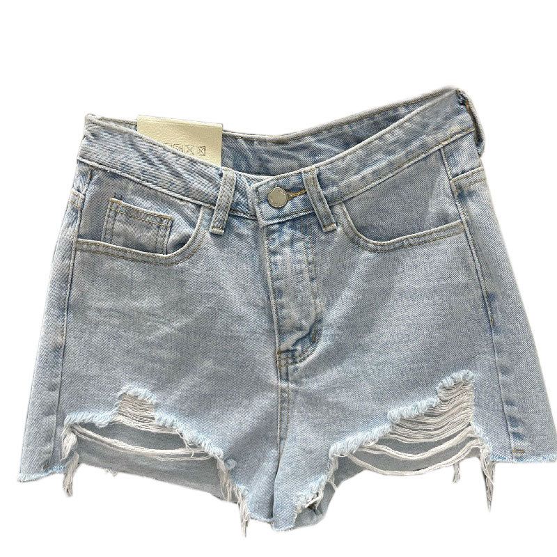 Rugged denim shorts for women's internet celebrity Instagram style new oversized chubby mm loose Korean A-line distressed hot pants for summer