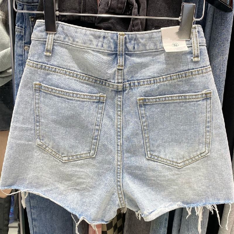 Rugged denim shorts for women's internet celebrity Instagram style new oversized chubby mm loose Korean A-line distressed hot pants for summer