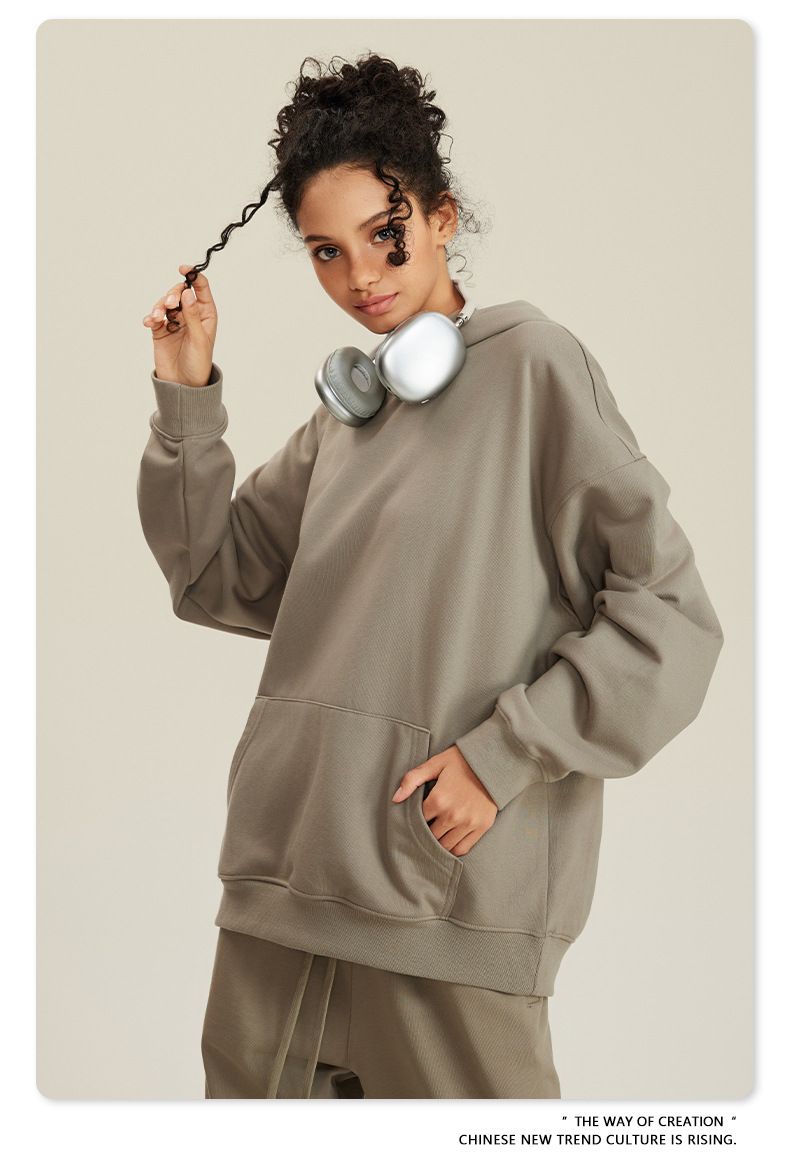 Heavyweight looped hoodie, American trendy brand solid color hoodie, trendy men's set hoodie, spring and autumn hoodie