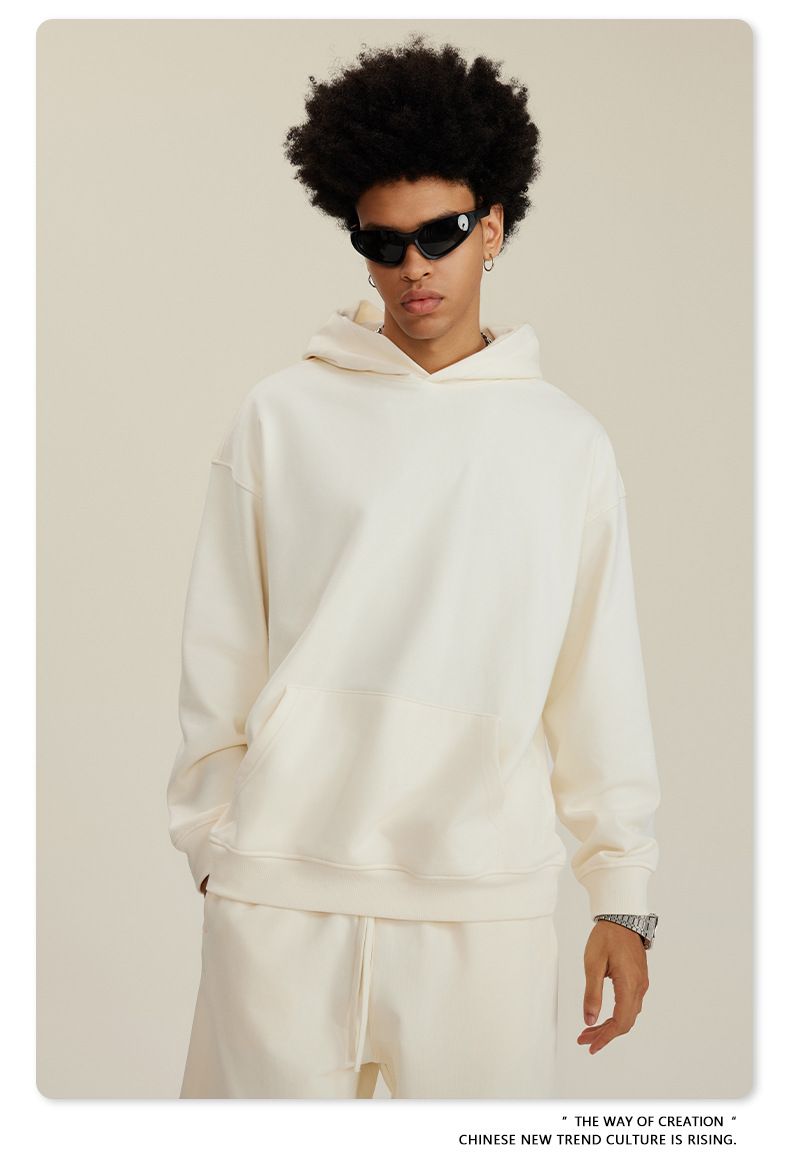 Heavyweight looped hoodie, American trendy brand solid color hoodie, trendy men's set hoodie, spring and autumn hoodie