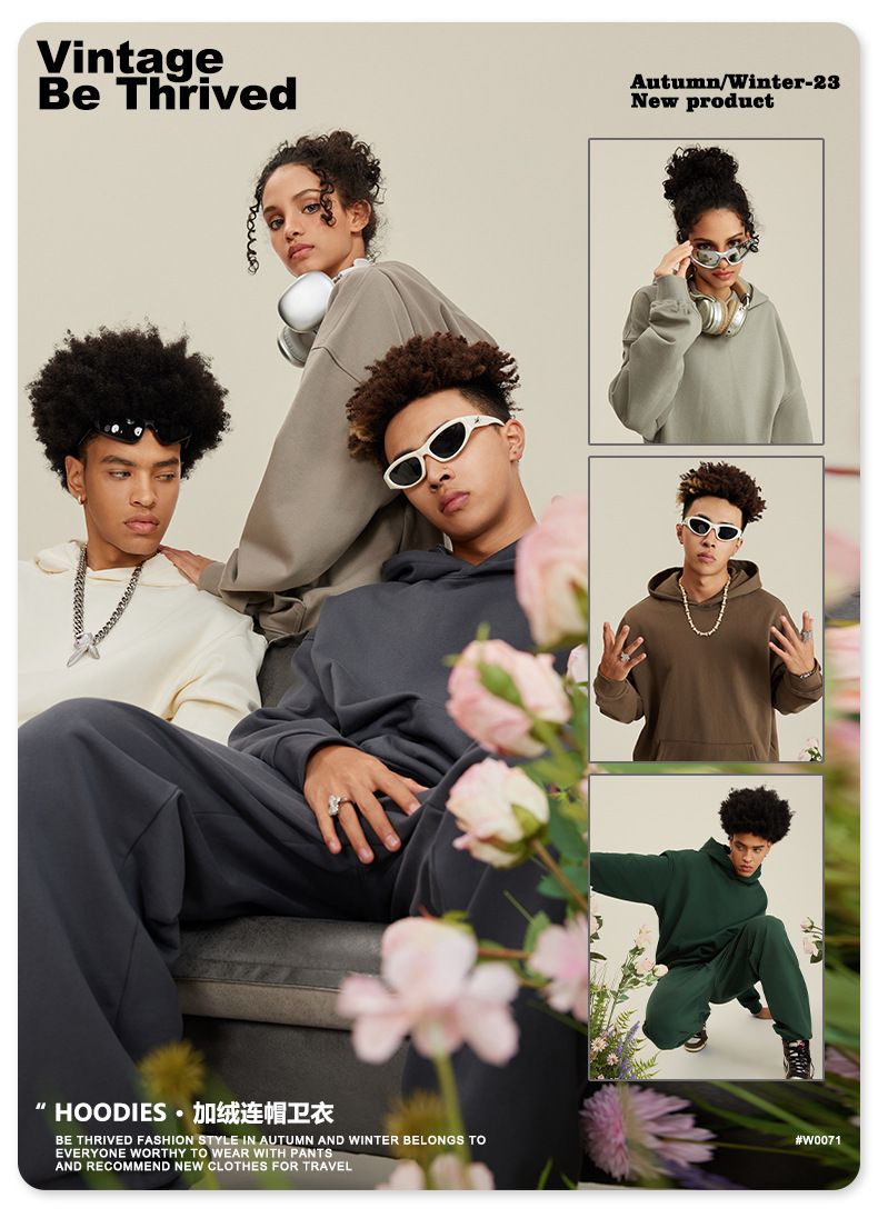 Heavyweight looped hoodie, American trendy brand solid color hoodie, trendy men's set hoodie, spring and autumn hoodie