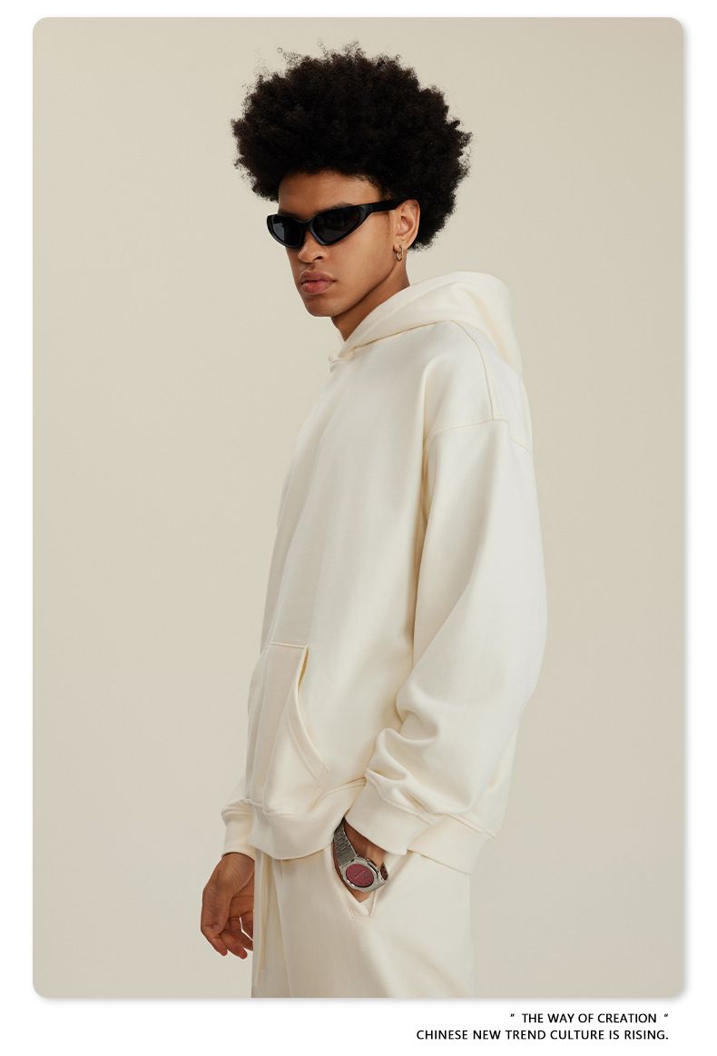 Heavyweight looped hoodie, American trendy brand solid color hoodie, trendy men's set hoodie, spring and autumn hoodie