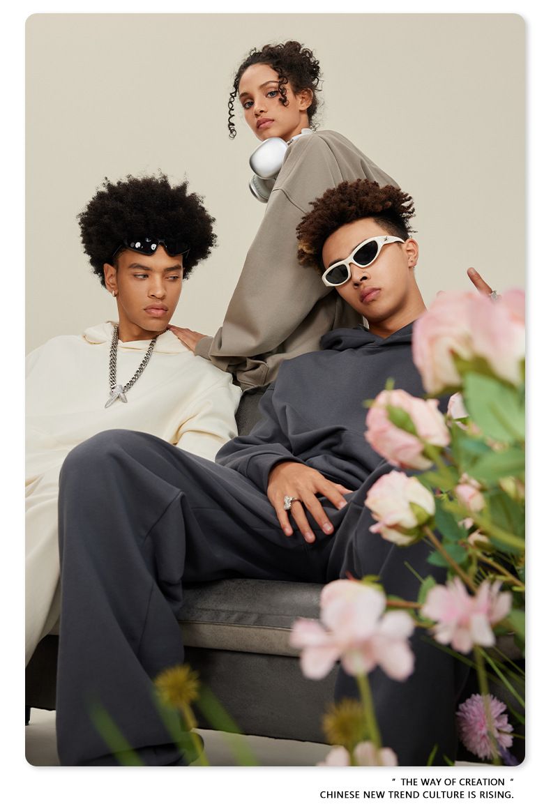 Heavyweight looped hoodie, American trendy brand solid color hoodie, trendy men's set hoodie, spring and autumn hoodie