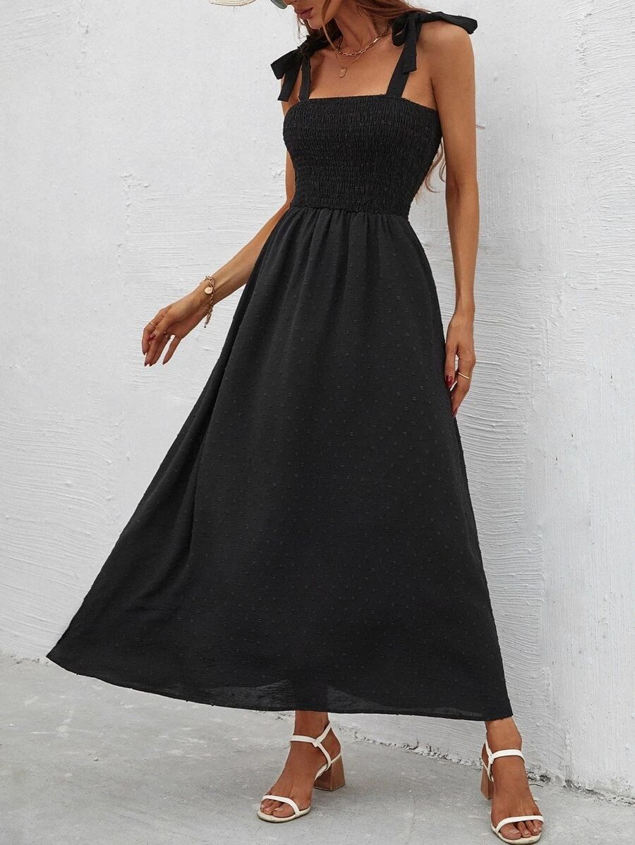 New slim fitting dress from Europe and America, sleeveless camisole print style women's long skirt, bohemian style pleated long skirt, thin shoulder strap square neck ruffle edge casual long skirt
