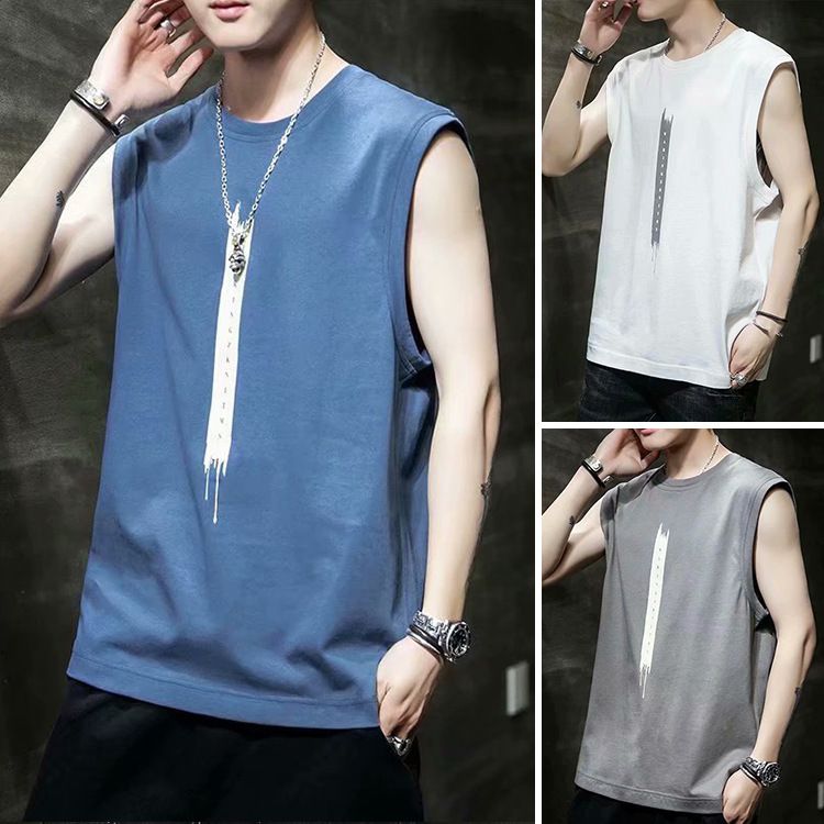 Sleeveless T-shirt for men's summer new style, trendy thin camisole loose vest, sports basketball vest for casual vest wearing, fitness personalized fashion printed top