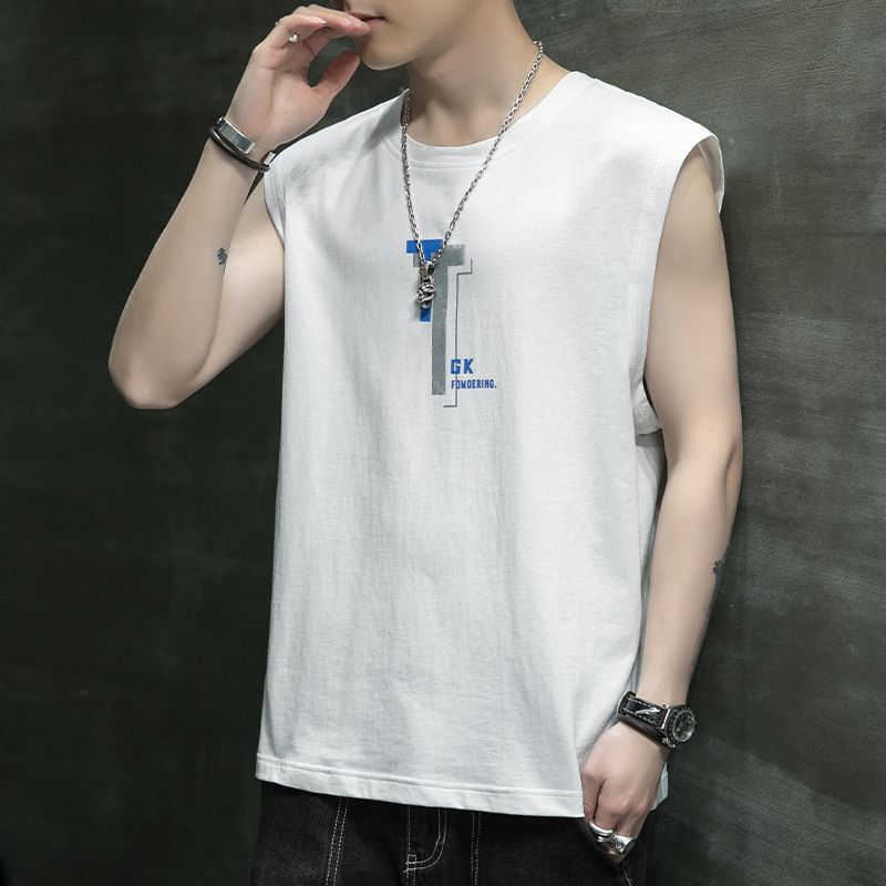Sleeveless T-shirt for men's summer new style, trendy thin camisole loose vest, sports basketball vest for casual vest wearing, fitness personalized fashion printed top