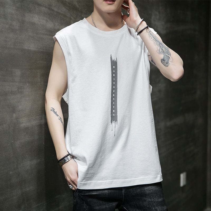 Sleeveless T-shirt for men's summer new style, trendy thin camisole loose vest, sports basketball vest for casual vest wearing, fitness personalized fashion printed top