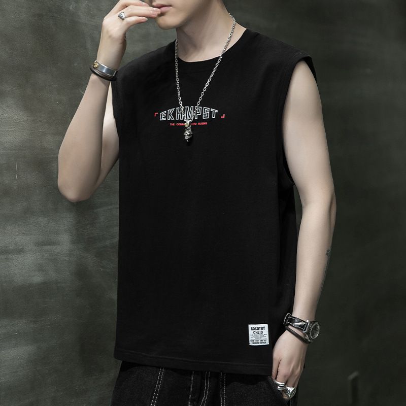 Sleeveless T-shirt for men's summer new style, trendy thin camisole loose vest, sports basketball vest for casual vest wearing, fitness personalized fashion printed top