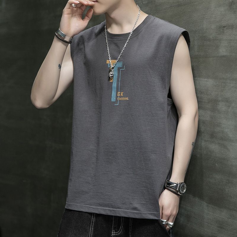 Sleeveless T-shirt for men's summer new style, trendy thin camisole loose vest, sports basketball vest for casual vest wearing, fitness personalized fashion printed top