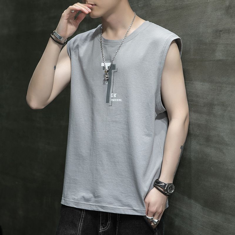 Sleeveless T-shirt for men's summer new style, trendy thin camisole loose vest, sports basketball vest for casual vest wearing, fitness personalized fashion printed top
