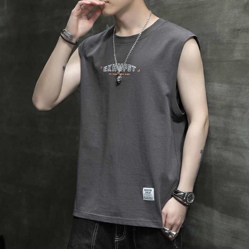 Sleeveless T-shirt for men's summer new style, trendy thin camisole loose vest, sports basketball vest for casual vest wearing, fitness personalized fashion printed top