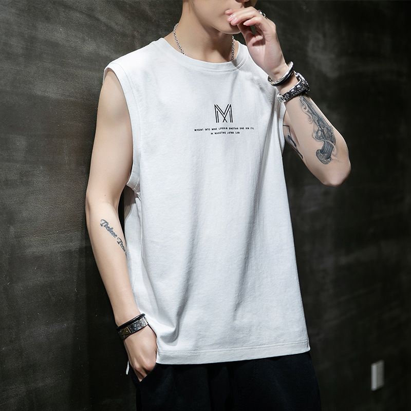 Sleeveless T-shirt for men's summer new style, trendy thin camisole loose vest, sports basketball vest for casual vest wearing, fitness personalized fashion printed top