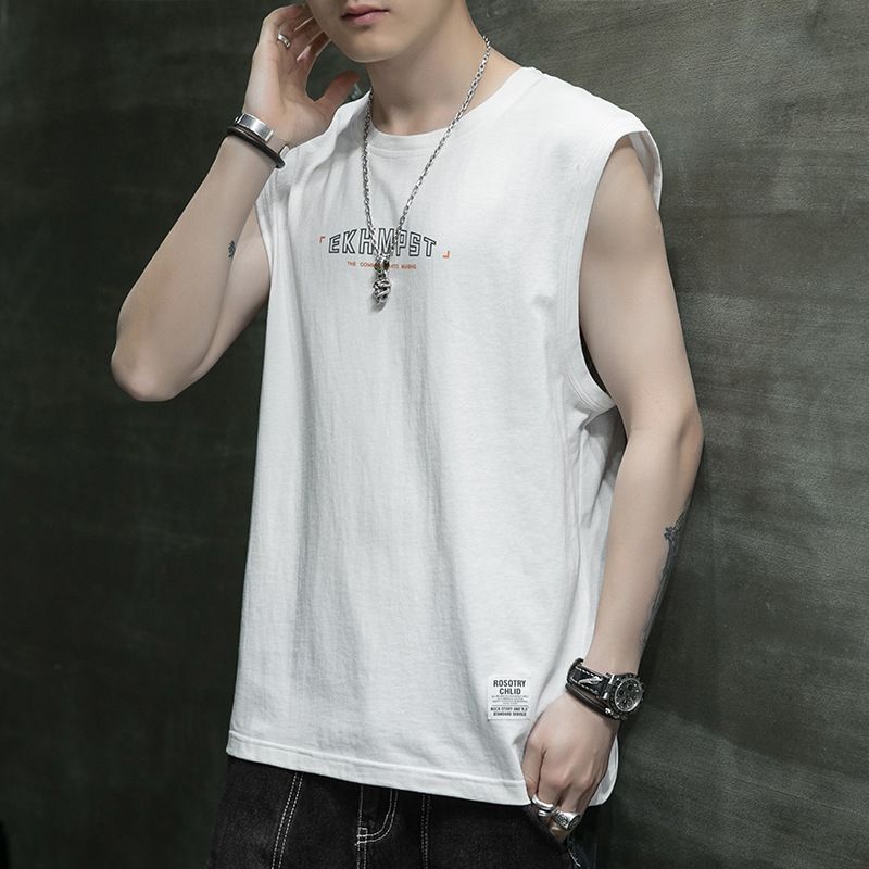 Sleeveless T-shirt for men's summer new style, trendy thin camisole loose vest, sports basketball vest for casual vest wearing, fitness personalized fashion printed top