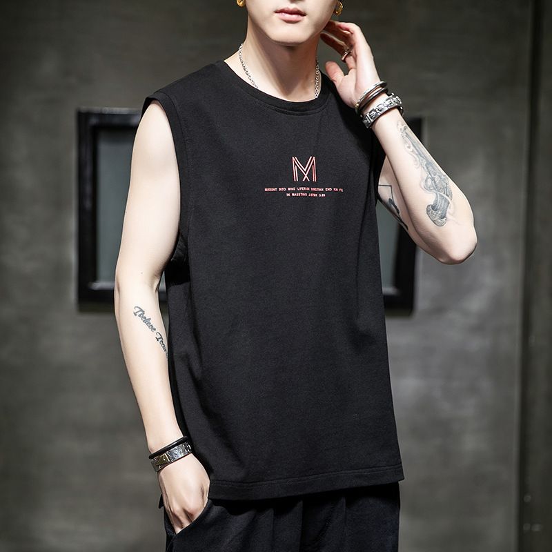 Sleeveless T-shirt for men's summer new style, trendy thin camisole loose vest, sports basketball vest for casual vest wearing, fitness personalized fashion printed top