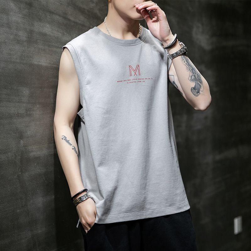 Sleeveless T-shirt for men's summer new style, trendy thin camisole loose vest, sports basketball vest for casual vest wearing, fitness personalized fashion printed top