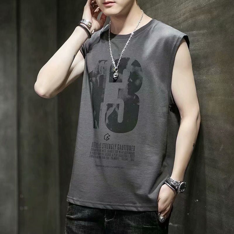 Sleeveless T-shirt for men's summer new style, trendy thin camisole loose vest, sports basketball vest for casual vest wearing, fitness personalized fashion printed top