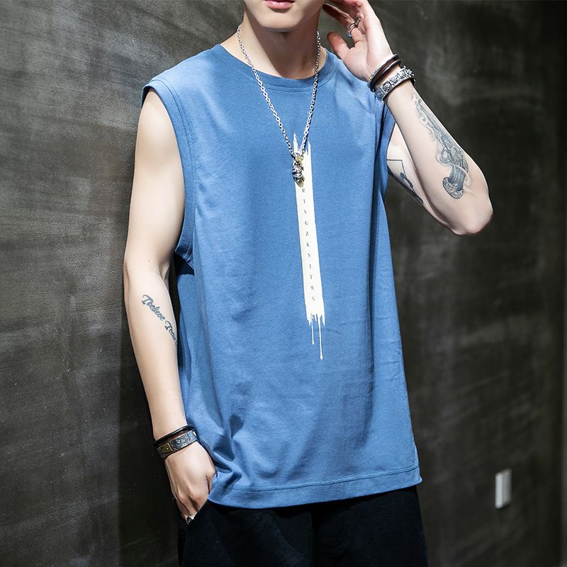 Sleeveless T-shirt for men's summer new style, trendy thin camisole loose vest, sports basketball vest for casual vest wearing, fitness personalized fashion printed top