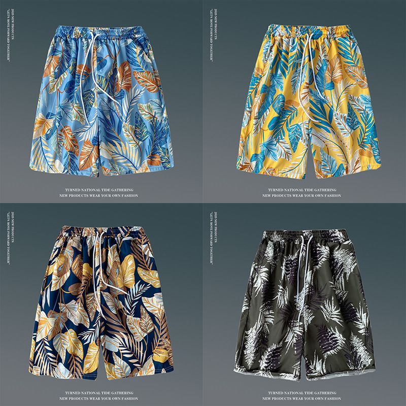 Summer floral shorts for men, loose oversized Hawaiian beach pants with large shorts, breathable and quick drying, couple's capris for external wear, trendy shorts, quick drying pants