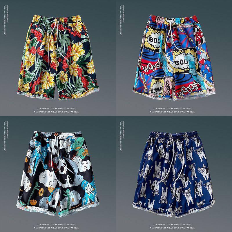 Summer floral shorts for men, loose oversized Hawaiian beach pants with large shorts, breathable and quick drying, couple's capris for external wear, trendy shorts, quick drying pants
