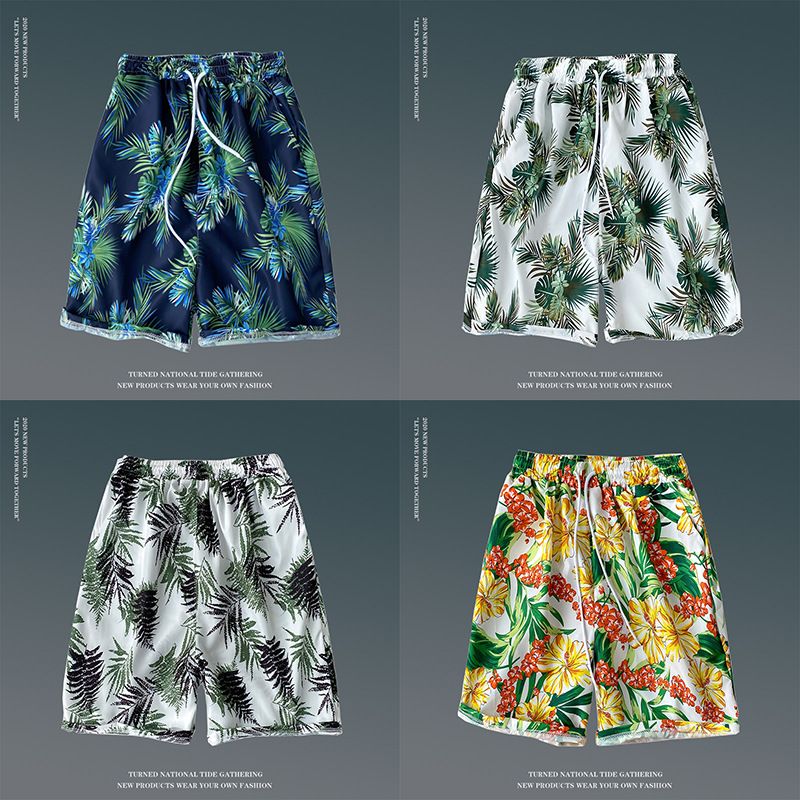 Summer floral shorts for men, loose oversized Hawaiian beach pants with large shorts, breathable and quick drying, couple's capris for external wear, trendy shorts, quick drying pants