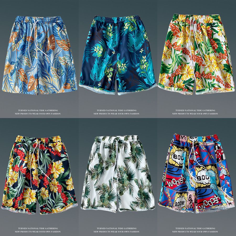 Summer floral shorts for men, loose oversized Hawaiian beach pants with large shorts, breathable and quick drying, couple's capris for external wear, trendy shorts, quick drying pants