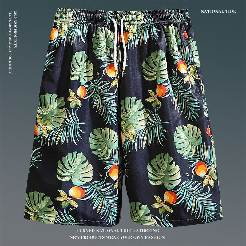 Summer floral shorts for men, loose oversized Hawaiian beach pants with large shorts, breathable and quick drying, couple's capris for external wear, trendy shorts, quick drying pants