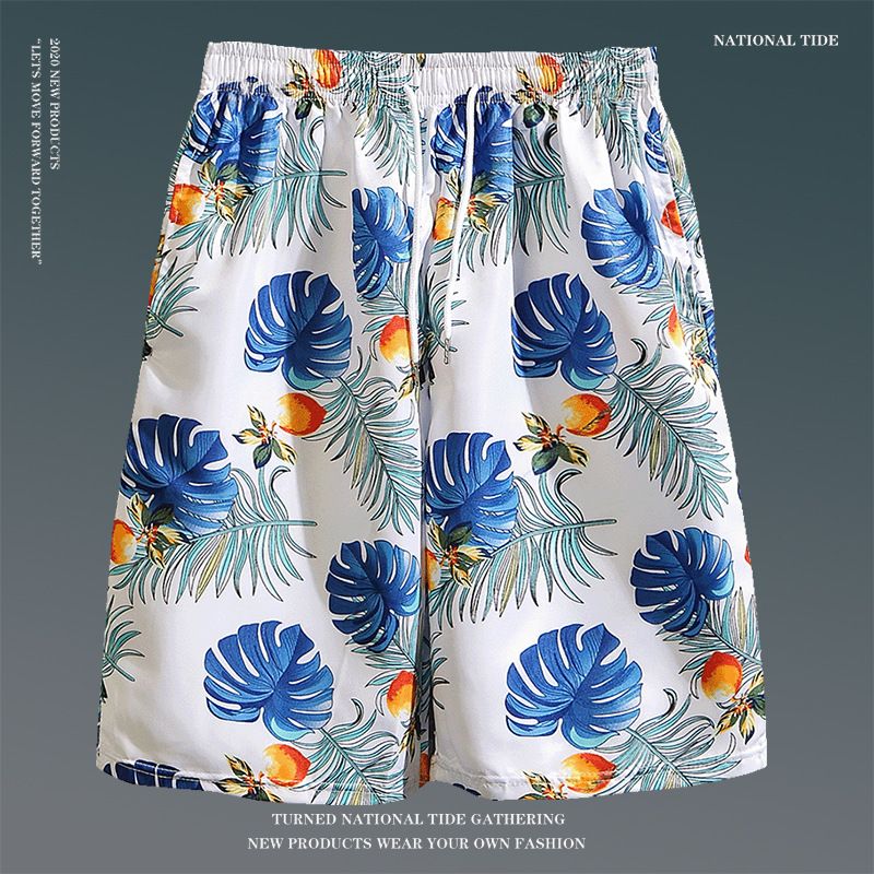 Summer floral shorts for men, loose oversized Hawaiian beach pants with large shorts, breathable and quick drying, couple's capris for external wear, trendy shorts, quick drying pants
