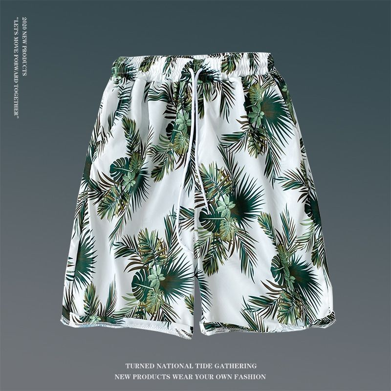 Summer floral shorts for men, loose oversized Hawaiian beach pants with large shorts, breathable and quick drying, couple's capris for external wear, trendy shorts, quick drying pants