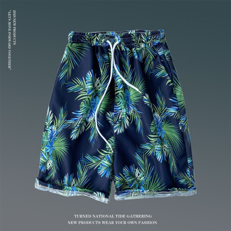 Summer floral shorts for men, loose oversized Hawaiian beach pants with large shorts, breathable and quick drying, couple's capris for external wear, trendy shorts, quick drying pants