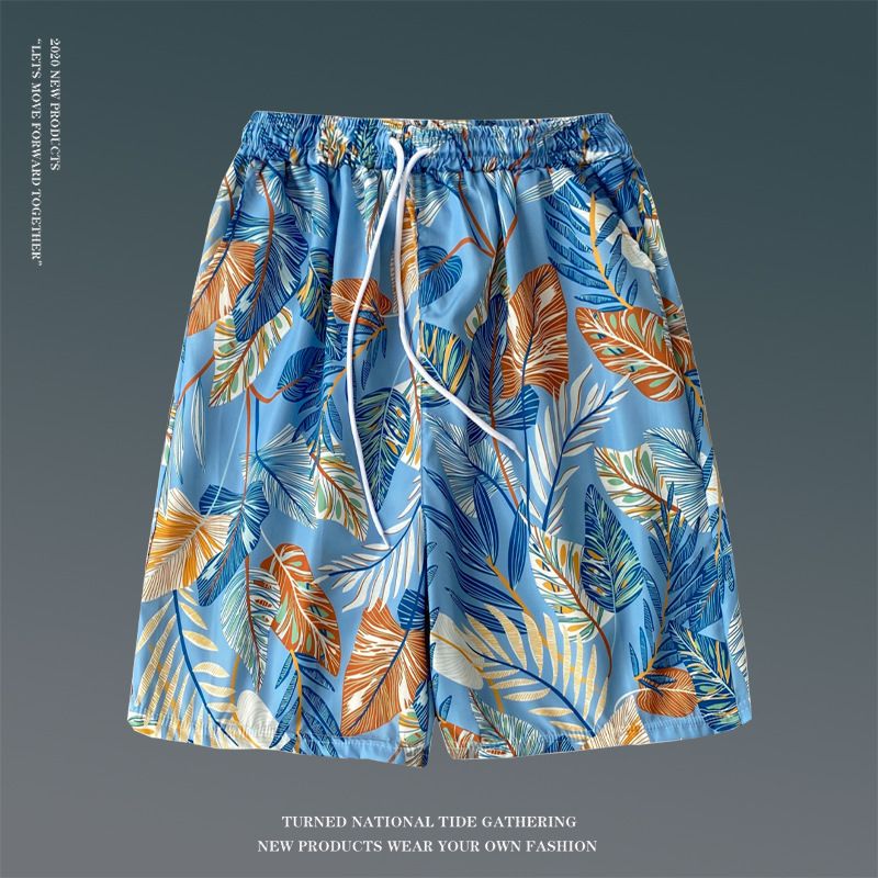 Summer floral shorts for men, loose oversized Hawaiian beach pants with large shorts, breathable and quick drying, couple's capris for external wear, trendy shorts, quick drying pants
