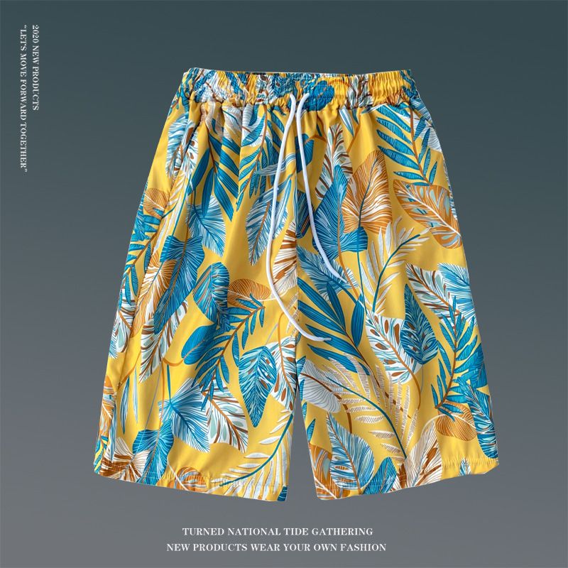 Summer floral shorts for men, loose oversized Hawaiian beach pants with large shorts, breathable and quick drying, couple's capris for external wear, trendy shorts, quick drying pants