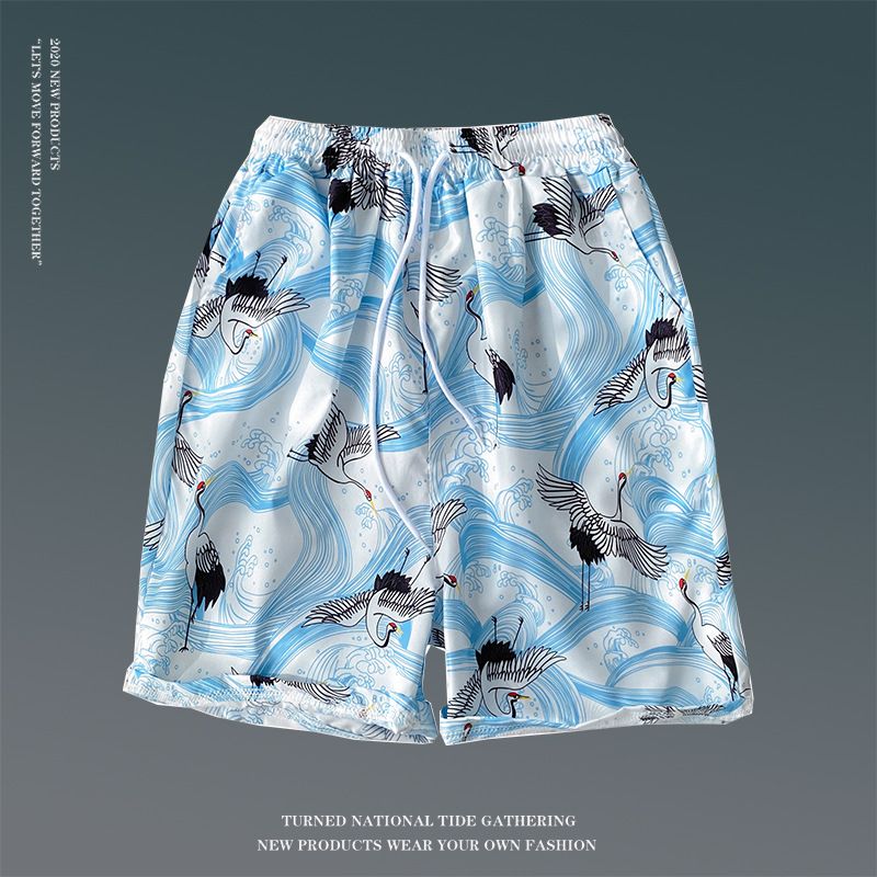 Summer floral shorts for men, loose oversized Hawaiian beach pants with large shorts, breathable and quick drying, couple's capris for external wear, trendy shorts, quick drying pants