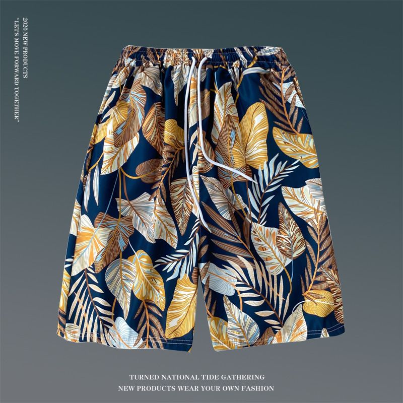 Summer floral shorts for men, loose oversized Hawaiian beach pants with large shorts, breathable and quick drying, couple's capris for external wear, trendy shorts, quick drying pants