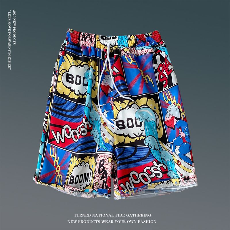 Summer floral shorts for men, loose oversized Hawaiian beach pants with large shorts, breathable and quick drying, couple's capris for external wear, trendy shorts, quick drying pants