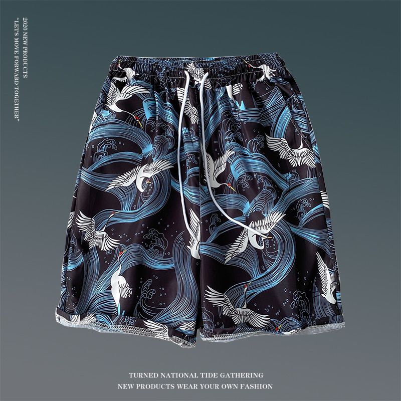 Summer floral shorts for men, loose oversized Hawaiian beach pants with large shorts, breathable and quick drying, couple's capris for external wear, trendy shorts, quick drying pants