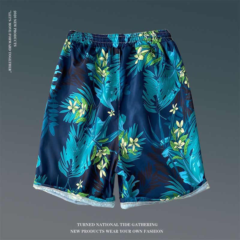 Summer floral shorts for men, loose oversized Hawaiian beach pants with large shorts, breathable and quick drying, couple's capris for external wear, trendy shorts, quick drying pants