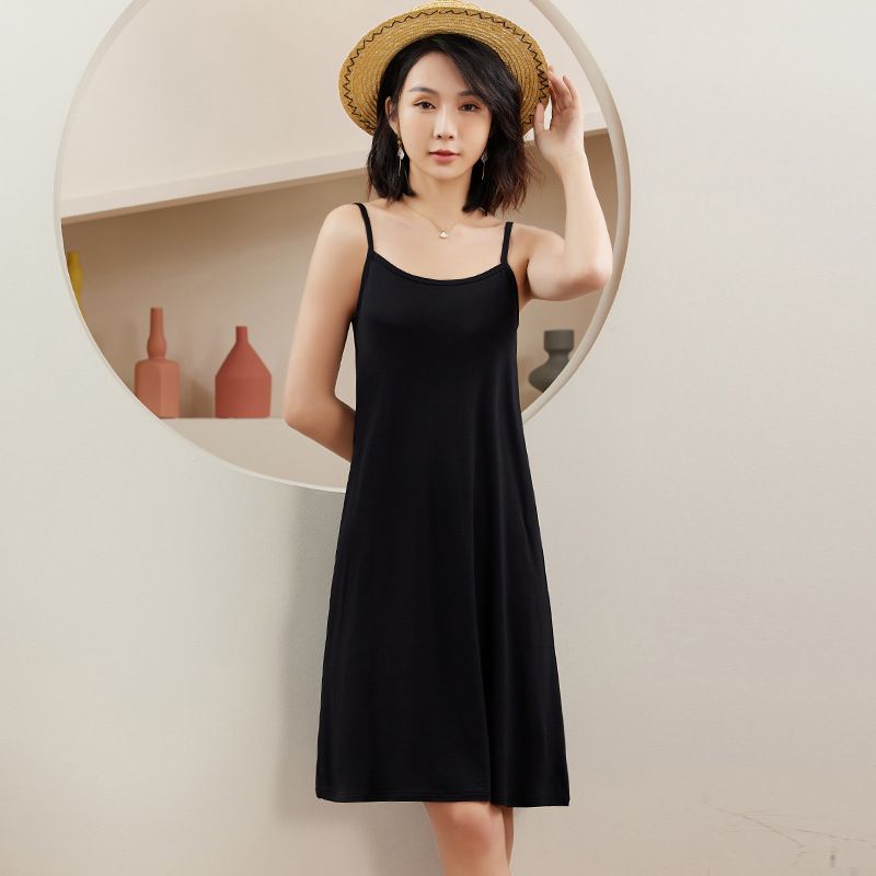 New Modal camisole dress for women's summer, with a bottom lining, black tank top long skirt, spring and autumn skirts, cotton anti glare bottom A-line skirt, soft, comfortable and breathable