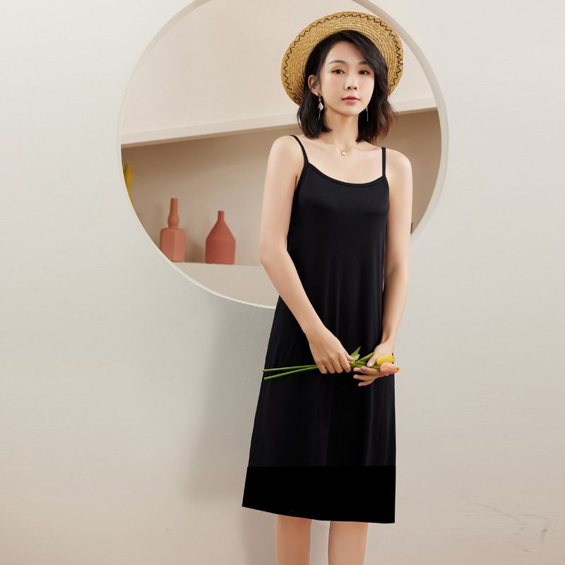 New Modal camisole dress for women's summer, with a bottom lining, black tank top long skirt, spring and autumn skirts, cotton anti glare bottom A-line skirt, soft, comfortable and breathable