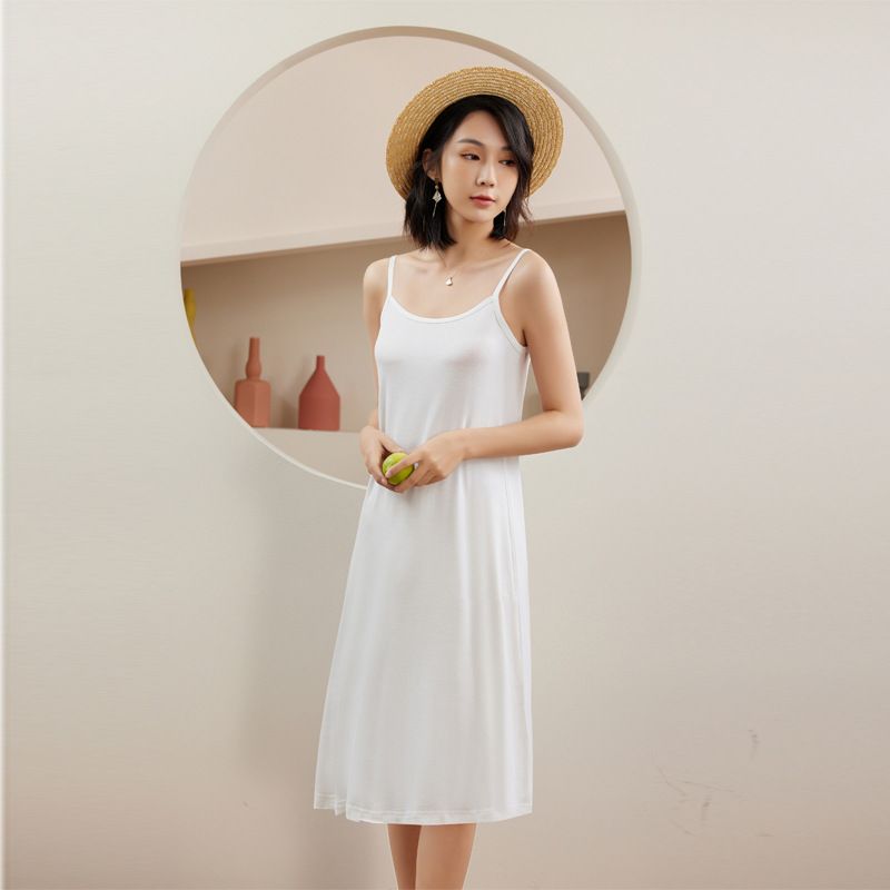 New Modal camisole dress for women's summer, with a bottom lining, black tank top long skirt, spring and autumn skirts, cotton anti glare bottom A-line skirt, soft, comfortable and breathable