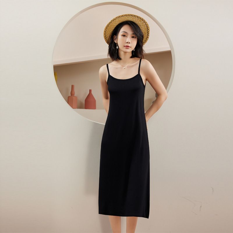New Modal camisole dress for women's summer, with a bottom lining, black tank top long skirt, spring and autumn skirts, cotton anti glare bottom A-line skirt, soft, comfortable and breathable