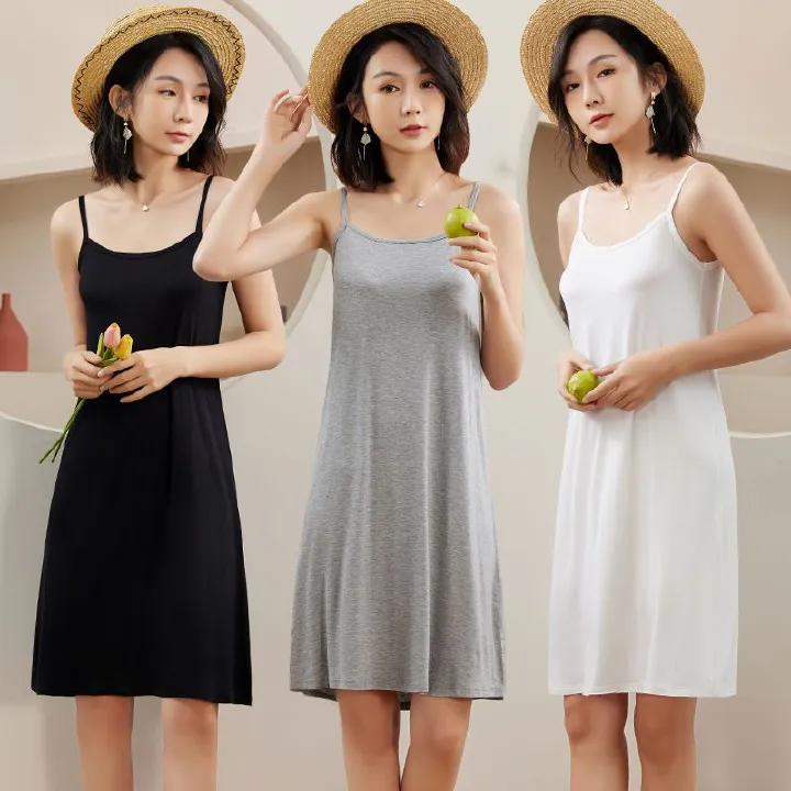 New Modal camisole dress for women's summer, with a bottom lining, black tank top long skirt, spring and autumn skirts, cotton anti glare bottom A-line skirt, soft, comfortable and breathable